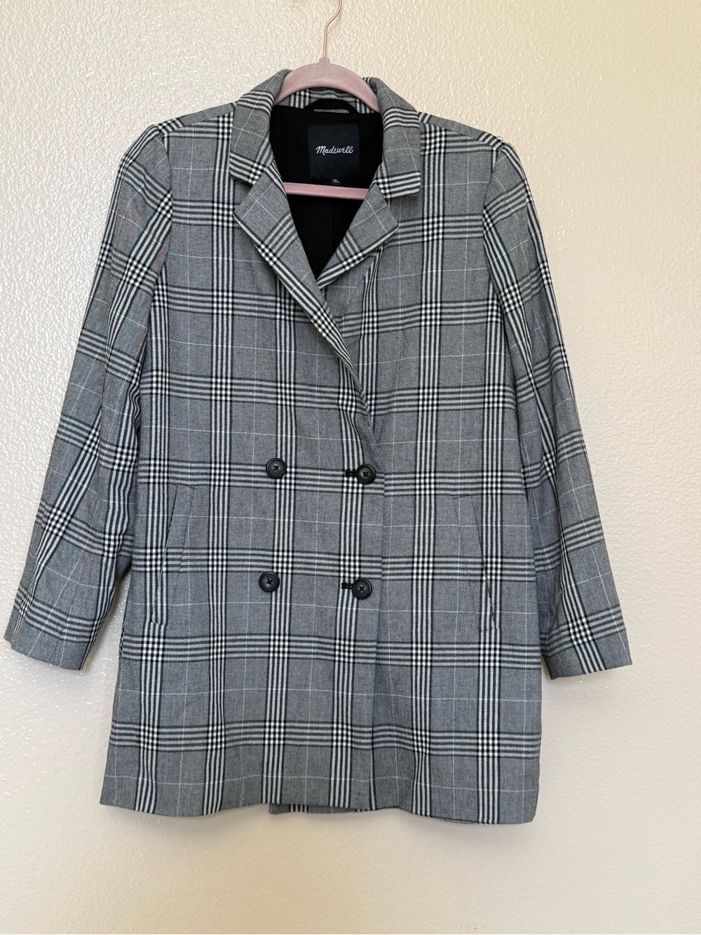 Madewell XS Gray Plaid Oversized Double Breasted Blazer Jacket NWOT Style - Picture 2 of 14